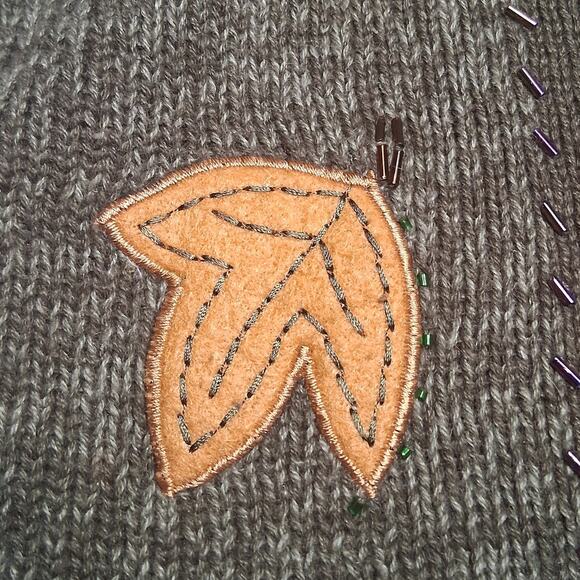 Bobbie Brooks Fall Themed Knit Vest Crochet Pumpkins Beading Green Knit Autumn - Picture 2 of 12